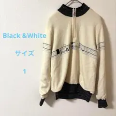Black &White クリーム色ハイネックセーター ブラック&ホワイト