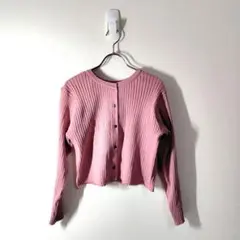 LOWRYSFARM✨️フルボタン　クロップド　ショート丈　ピンク　伸縮性　F