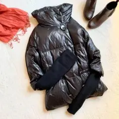 美品*セオリーリュクス ボリュームネック リブ ダウン90 黒 L