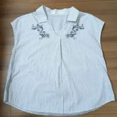 LD prime ストライプ刺繍半袖シャツ