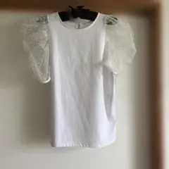 新品未使用ホワイト ドットパフスリーブ Tシャツ