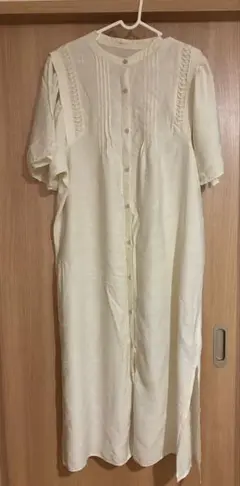 アイボリー 半袖 シャツワンピース ロング