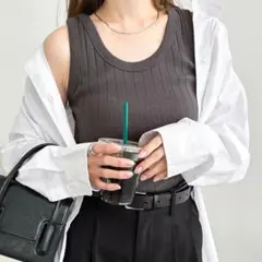 【新品未使用】アンドミー　コットンフライスワイドリブ タンクトップ　グレー