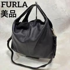 美品　FURLA 黒 レザー ショルダーバッグ　２WAY ブラウン　ハンドバッグ