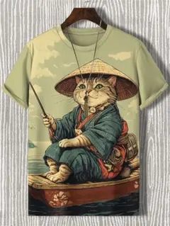猫 和服 Tシャツ XL ベージュ