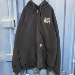 Carhartt ネイビー フルジップ パーカー 厚手 刺繍 企業ロゴ 古着
