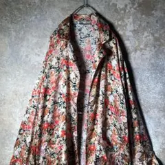 【ヴィンテージ】鮮やかな花柄 シルクシャツ ピンク 古着 ZBS6