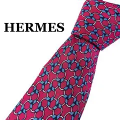 【100】HERMES エルメス ネクタイ ハイブランド 格子柄 赤 ビジネス