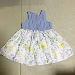 デニム花柄ノースリーブワンピース