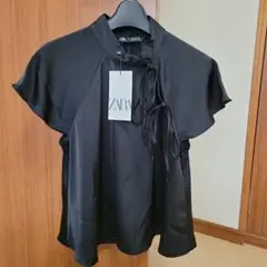 ZARA ブラック 半袖トップス リボン付き