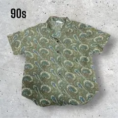 90s ペイズリー柄 半袖シャツ グリーン系