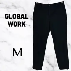 【グローバルワーク】アンクルテーパードスラックス　　ウエストゴム　楽かわ　黒　M