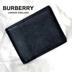 BURBERRY 折り財布 バイフォールド シルバーロゴ サフィアーノ ブラック