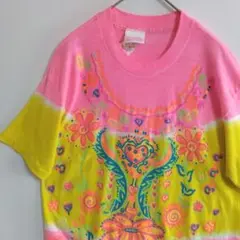 669　POSITIVE REACTION　半袖Tシャツ　M　イラスト　US古着