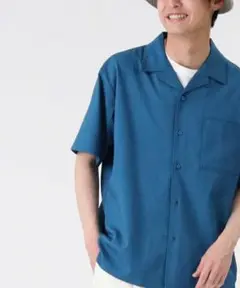 PLUS ONE 青色 ポケット付き 半袖シャツ XL