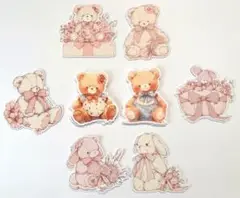 ダイカット くま＆うさぎ コラージュ素材 44枚
