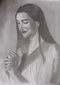モノクロ画 祈りのポーズ