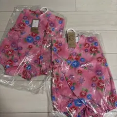 新品　双子ちゃん　花柄　ロンパース　甚平　80