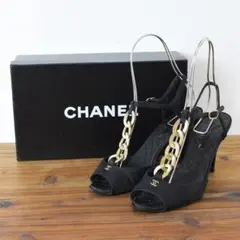 高級 CHANEL シャネル CCロゴ ココマーク チェーン ヒールパンプス