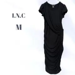 US古着 I.N.C ブラック ワンピース M ドレープ ギャザー
