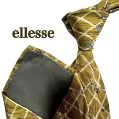 美品ellesse イエロー　黄土色　チェック柄 メンズネクタイ　ゴルフマーク