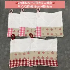 【新品未使用タオル】りんご　チェック柄　ループ付きミニぞうきん5枚組