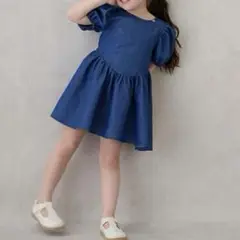 プティマイン 袖パフペプラムワンピース 100cm