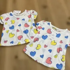 【118】西松屋 女の子 双子コーデ お揃い 2枚セット 半袖Tシャツ 80cm