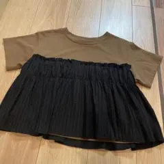Lugnoncure カット布帛ドッキングカットソー　半袖Tシャツ