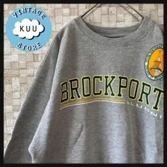 アメリカ古着カレッジロゴプリントワッペン刺繍スウェットトレーナーグレー灰色M
