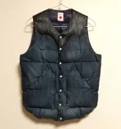 美品 マーカ ダウンベスト レザー × デニム ヨーク ロッキーマウンテン