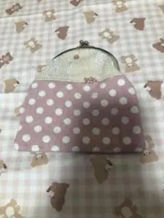 がま口 ピンクと白の水玉模様