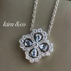 新品 ネックレス CZダイヤモンド ブルーストーン 花 クローバー 四つ葉 綺麗