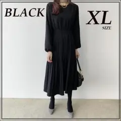 プリーツ ワンピース フォーマル 新品 ブラック 黒 レディース XL 冠婚葬祭