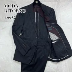 美品 A7【モダリトルノ】洋服の青山 セットアップ スーツ ストライプ 背抜き