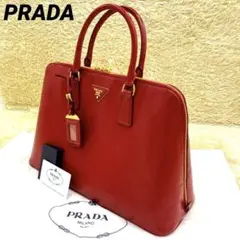 【PRADA】ガレリア ハンドバッグ レザー レッド 自立 三角ロゴプレート