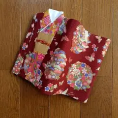 ブックカバー　打ち掛け　エンジ×黄　文庫本サイズ