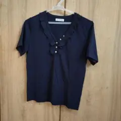 STYLE ME ネイビー フリルVネック半袖