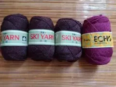 SKI YARN 赤とグレーのミックス毛糸+赤紫