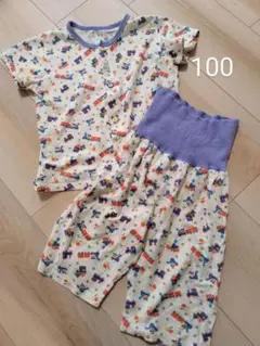 100サイズ　汽車柄　半袖パジャマ　腹巻き付　オーガニックコットン　男の子