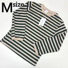 ❣️ボーダー❣️ロンT Ｍサイズ ストライプ 長袖 Tシャツ ベージュ×緑