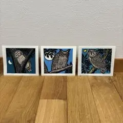 手島圭三郎　木版画　フクロウ