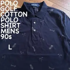 ⭐️90s⭐️ポロゴルフ ポロシャツ L ネイビー 総柄 コットン ゴルフデザイン