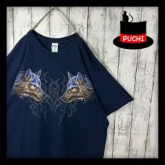 【GILDAN】アニマルプリントTシャツ☆ウルフ☆狼☆2XL☆ネイビー　ゆるダボ