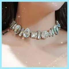 N059 シルバー 大粒 ビジュー チョーカー ネックレス キラキラ パーティー
