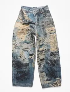 Y2K Destroyed 3D Print Jeans PERSONSOUL似