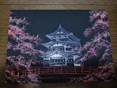 スクラッチアート　城と桜
