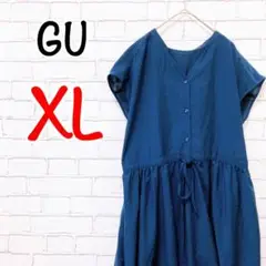 1446 ノースリーブワンピース【GU ジーユー】ウエストリボン ネイビー 2L