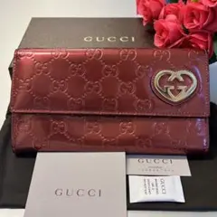 未使用に近い‼️ グッチ GUCCI 財布 長財布 シマレザー ラブリーハート