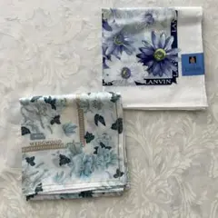 「新品未使用】ウエッジウッド LANVINブルー花柄ハンカチ 2枚